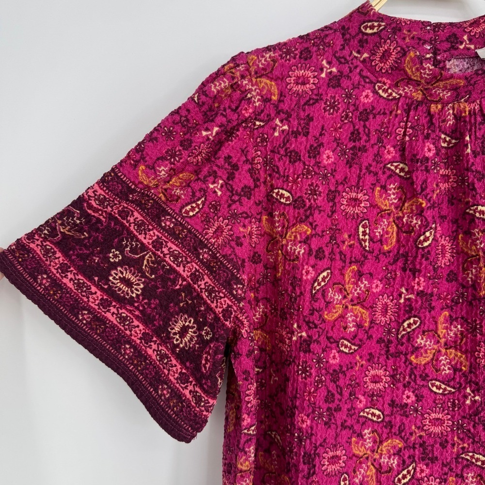 LOFT Blouse Top Size Large Pink Floral Print Short Sleeve Boho Feminine Casual - Picture 7 of 11